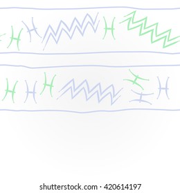 Horizontal pattern  of zodiac signs, doodles, object,pisces,aquarius, stripes,  copy space. Hand drawn.