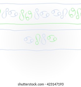 Horizontal     pattern  of zodiac signs, doodles, object,cancer,lions, copy space. Hand drawn.