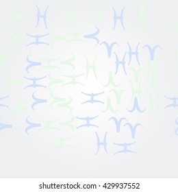 Horizontal    pattern of zodiac signs, doodles,  object,aries, pisces,  copy space. Hand drawn.