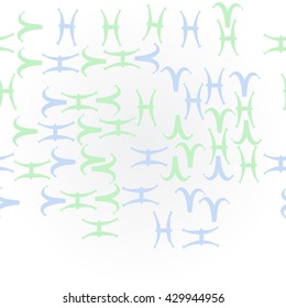 Horizontal     pattern of zodiac signs, doodles,  object,aries, pisces,  copy space. Hand drawn.