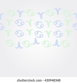 Horizontal     pattern of zodiac signs, doodles,  object,aries,cancer,  copy space. Hand drawn.