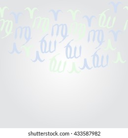   horizontal  pattern of zodiac signs, doodles,  object,aries,virgo, copy space. Hand drawn.