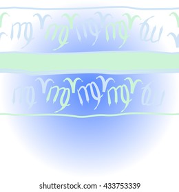     horizontal  pattern of zodiac signs, doodles,  object,aries,virgo, stripes, spot, copy space. Hand drawn.