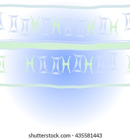   horizontal pattern of zodiac signs, doodles,  object,gemini,pisces, stripes, copy space. Hand drawn.