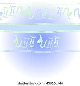 Horizontal    pattern of zodiac signs, doodles,  object,gemini,capricorn, stripes, spot, copy space. Hand drawn.