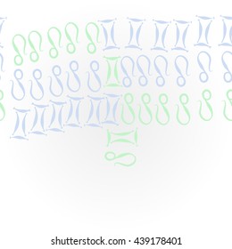 Horizontal    pattern of zodiac signs, doodles,  object, gemini,lion,  copy space. Hand drawn.