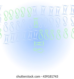 Horizontal    pattern of zodiac signs, doodles,  object, gemini,lion,  copy space. Hand drawn.