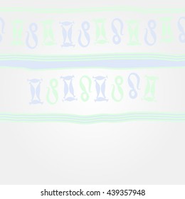 Horizontal    pattern of zodiac signs, doodles,  object, gemini,lion, stripes, spot, copy space. Hand drawn.