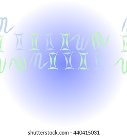   horizontal pattern of zodiac signs, doodles,  object, gemini,scorpio, copy space. Hand drawn.