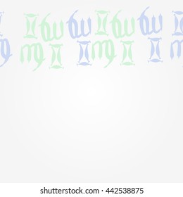 Horizontal     pattern of zodiac signs, doodles,  object, gemini,virgo, copy space. Hand drawn.