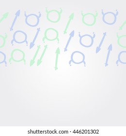 Horizontal   pattern of zodiac signs, doodles,  object, taurus,sagittarius,  copy space. Hand drawn.