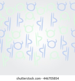 Horizontal   pattern of zodiac signs, doodles,  object, taurus,libra,  copy space. Hand drawn.