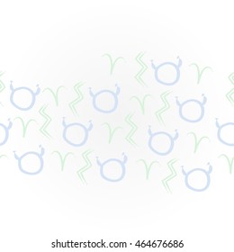    horizontal pattern of zodiac signs, doodles,  object, taurus,aries, aquarius, copy space . Hand drawn.