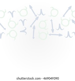    horizontal pattern of zodiac signs, doodles,  object, taurus,aries,sagittarius , copy space. Hand drawn.