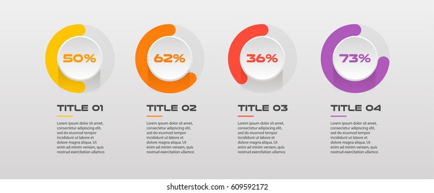 Horizontal percent infographics - can illustrate a strategy, workflow or team work, vector flat color