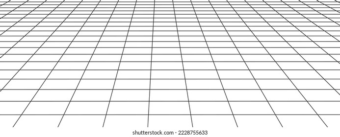 Horizontal perspective grid. Tile floor texture. Checkered plane pattern. Squared surface. Geometric design. Mesh background. Room wireframe. Vector graphic ilustration