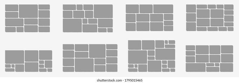 Horizontal photo collage layout. Frames photo parts, picture or corporate images for board and branding presentation portfolio vector mockup. Portfolio collage combination, empty gallery illustration