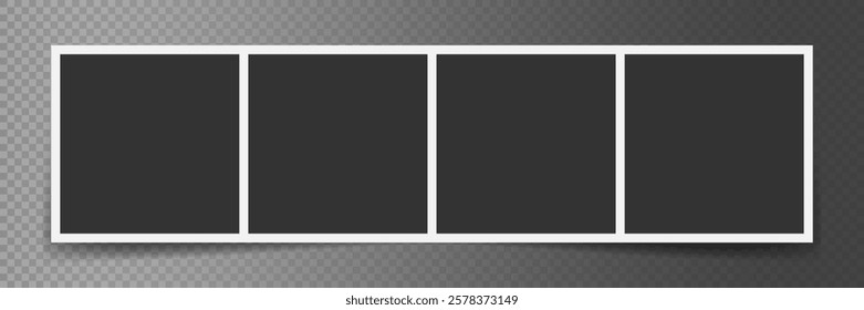 Horizontal photo frame collage template with four sections. Minimalist vector mockup. Perfect for collage, banner, presentation, social media post, poster