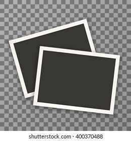 Horizontal photo frame with shadow on transparent background. Vector illustration. EPS 10.