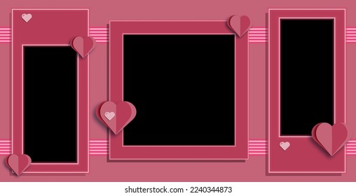 horizontal photo frame for valentine's day to insert your photos into three photos in viva magenta colors
