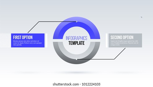 Horizontal pie infographics template with two segments in clean business style on white background