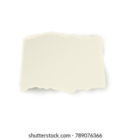 Horizontal piece, ribbon of torn-off blank paper with ripped edge, realistic vector illustration isolated on transparent background. Realistic vector ribbon, banner, piece of torn-off, ragged paper