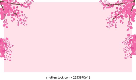 Horizontal pink background with cherry blossom. 