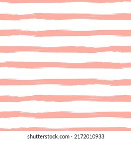 Horizontal pink brush stripes seamless pattern.