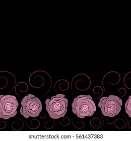 Horizontal pink floral seamless pattern with copy space (place for your text). Vector illustration.
