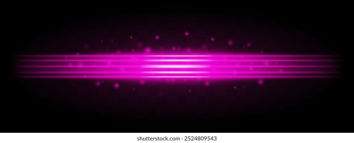 Horizontal pink light effect isolated on transparent background. Radiant light stripes creating a glowing, layered effect. Ideal for design, abstract backgrounds, and digital graphics.