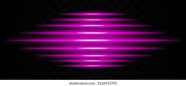 Horizontal efecto de luz rosa aislado sobre fondo transparente. Rayas de luz radiante que crean un efecto de capas brillante. Ideal para diseño, fondos abstractos y gráficos digitales.