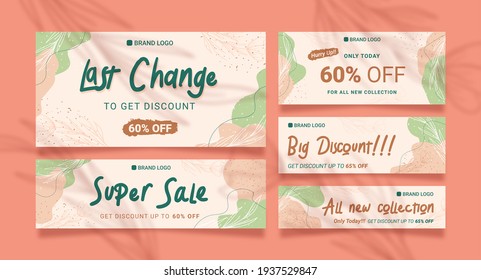 Horizontal Pink Pastel Botanical Theme Sale  Banner Website Template Design