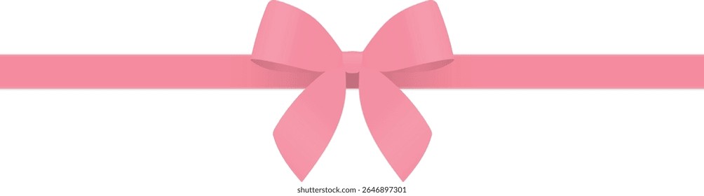 Horizontal Pink Ribbon with Bow in Flat Style for Gift Wrapping, Greeting Card, Celebration Packaging