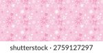 Horizontal pink seamless pattern with white stars and hearts. Cute magical sparkle background for kids party. Girly fairy glitter texture background. Pink doodle pattern with stars