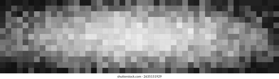 Horizontal pixel glitch block. Bright noise strip with clear square structure simulates compression error or interference effect. Digital abstract texture. Vector illustration.