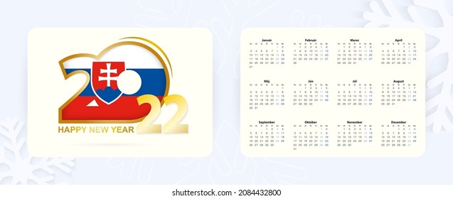 Horizontal Pocket Calendar 2022 in Slovak language. New Year 2022 icon with flag of Slovakia. Vector calendar.