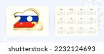 Horizontal Pocket Calendar 2023 in Russian language. New Year 2023 icon with flag of Russia. Vector calendar.