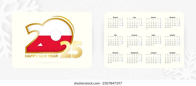 Horizontal Pocket Calendar 2025 in Polish language. New Year 2025 icon with flag of Poland. Vector calendar.