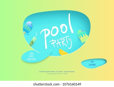 Horizontal Pool Party banner.  Template for holiday summer flyer design. Vector illustration.