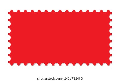Horizontal post stamp. Empty mail stamp. Postage perforated label. Postal rectangular frame. Blank border for envelope letter. White paper postmark isolated on gray background. Vector illustration