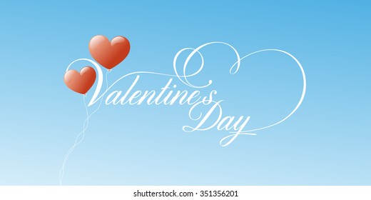 Horizontal Postcard - Valentine's Day. Two balloons in the sky