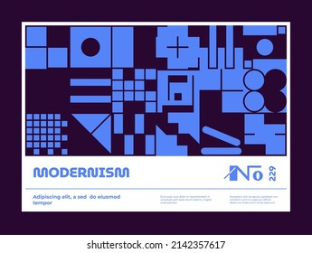 Horizontal poster with a minimalistic design in the Bauhaus style, brutal cover with abstract geometric shapes
