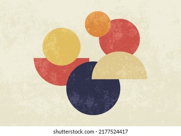 Horizontal poster in modern abstract art style with geometric shapes, circles and semicircles