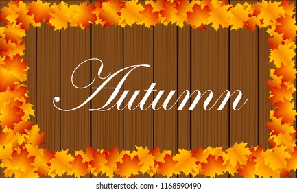 horizontal poster on a theme of autumn with a fence and leaves and an inscription