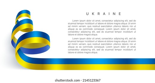 Horizontal poster with photo realistic ribbon in the colors of the flag of Ukraine. Blue and yellow vector banner