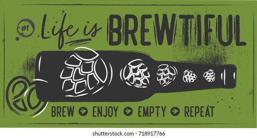 Horizontal poster for a pub with a bottle of beer and letting