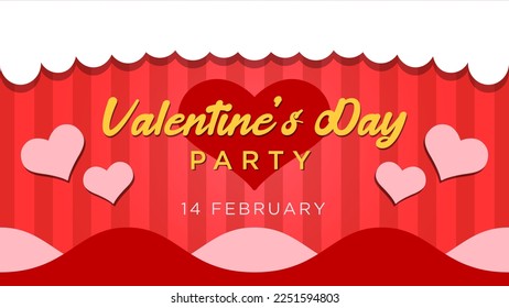 horizontal poster with striped background and heart symbol. valentine's day party invitation. valentine's day greeting card. poster templates