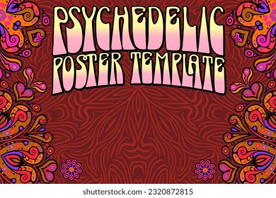 A horizontal poster template in the style of 1960s floral psychedelia