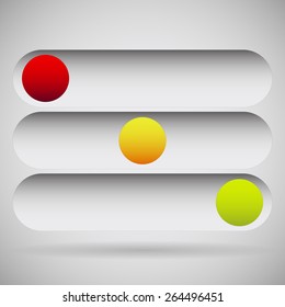 Horizontal Power Buttons - 3 State buttons, with red yellow and green colors
