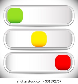 Horizontal power switches, power buttons with 3 states. Sliders in 3 colors.